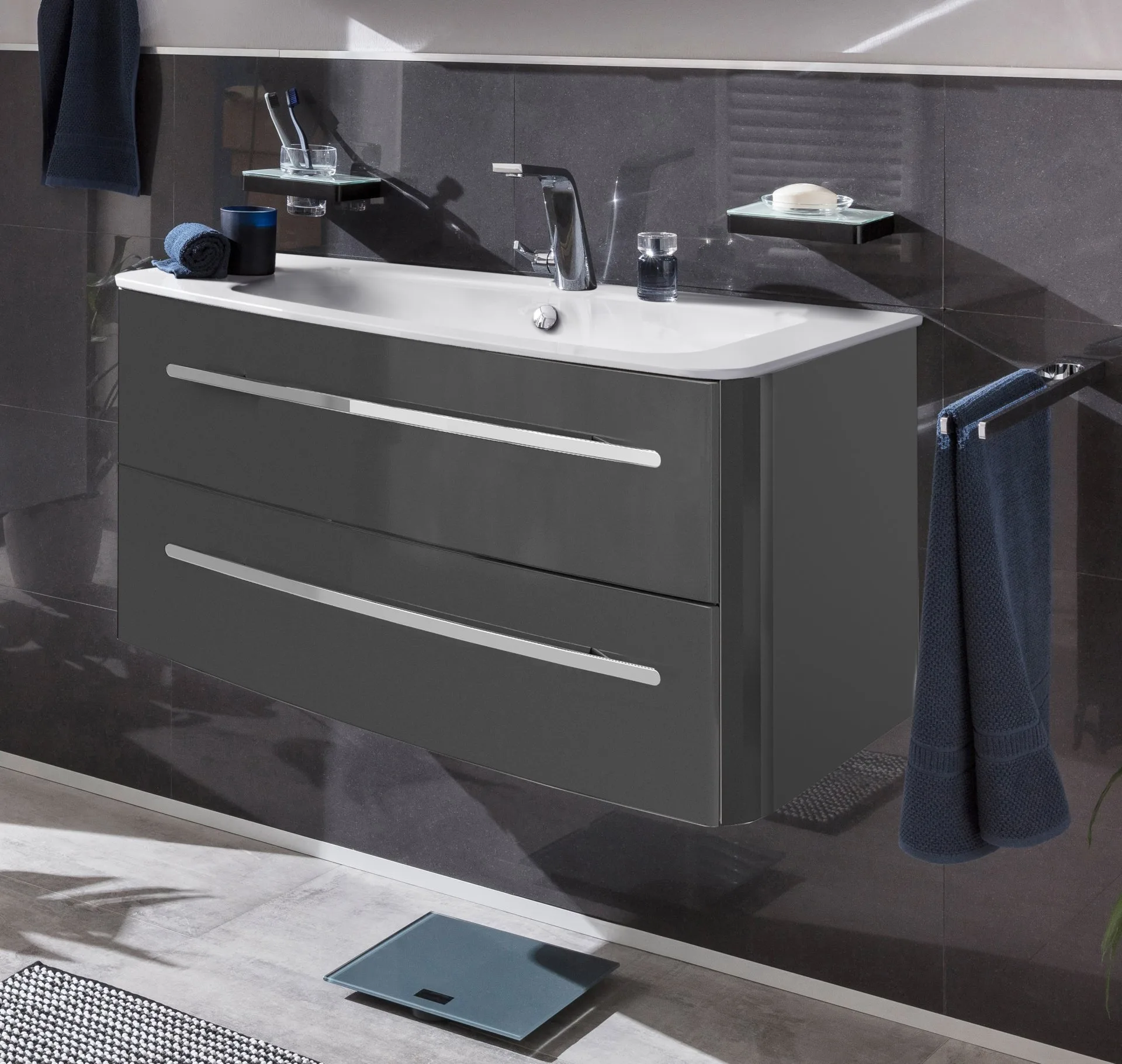 Lanzet CLASSICO Waschtischunterschrank 100 cm Anthrazit, links