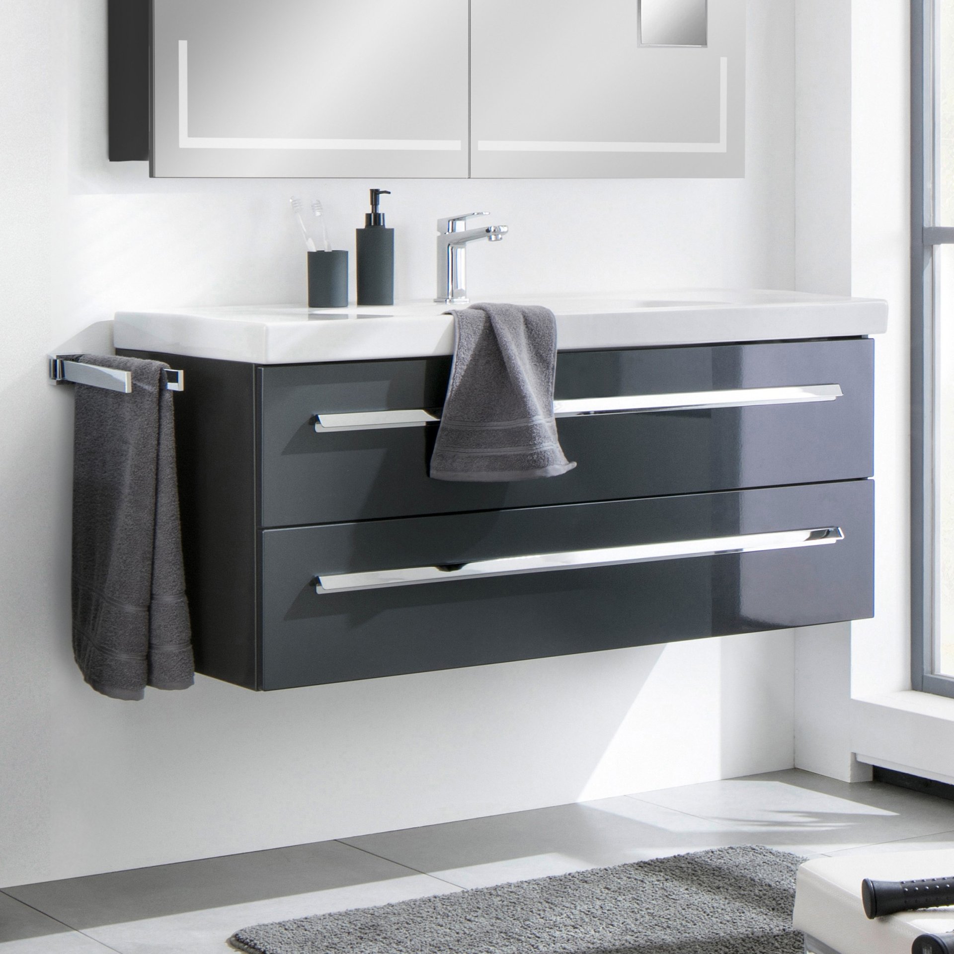 LANZET K1 Waschbeckenunterschrank 120 cm breit, Anthrazit