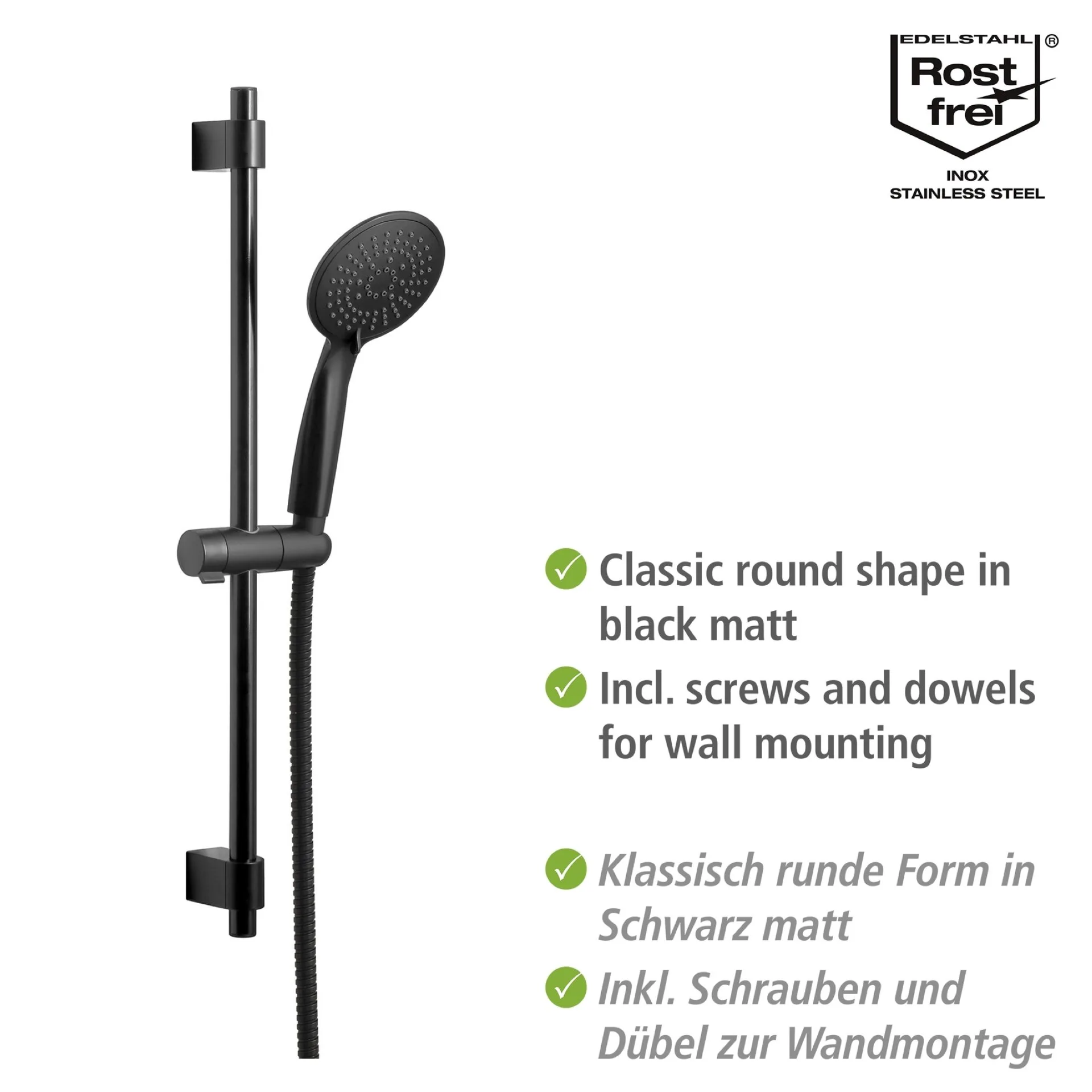 WENKO YOUNG Stangenbrause Set 66 cm, Schwarz