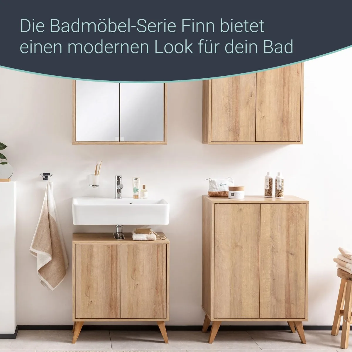 FACKELMANN FINN Spiegelschrank 60 cm breit, Braun hell