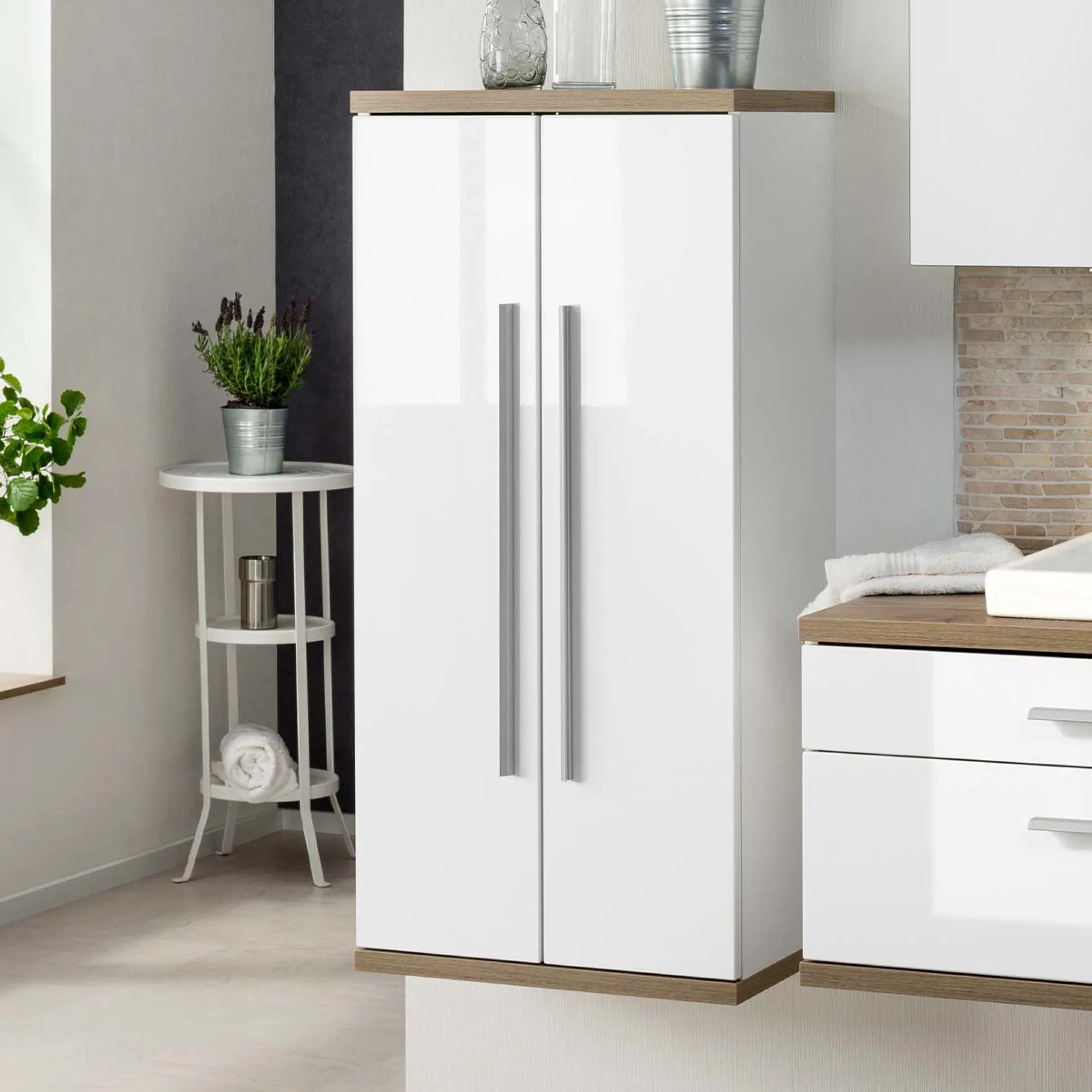 FACKELMANN STANFORD Midischrank 51 cm breit, Weiß/Braun hell