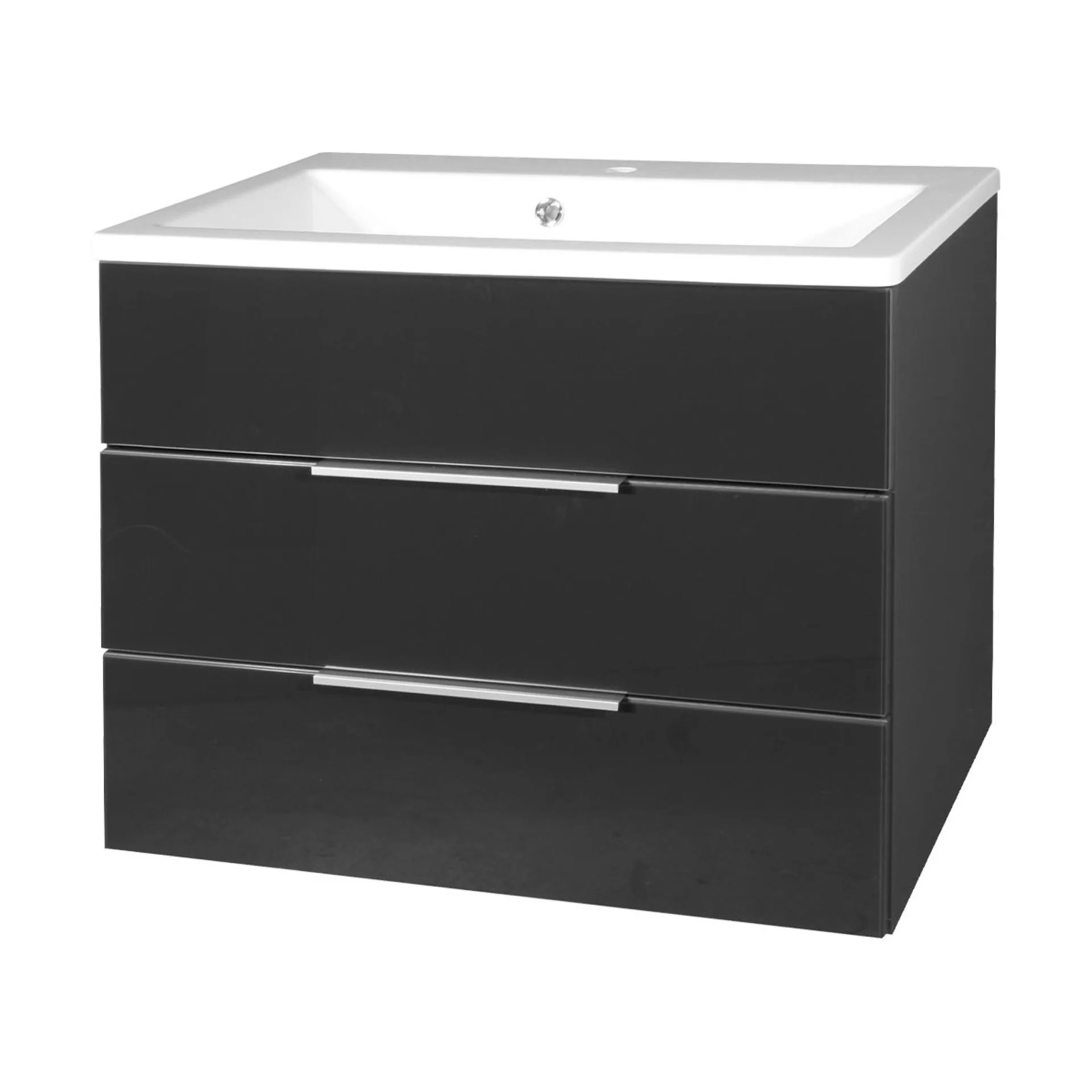FACKELMANN KARA Waschbecken mit Unterschrank 80 cm breit, Anthrazit, Waschbecken Gussmarmor Weiß, 2 Schubladen