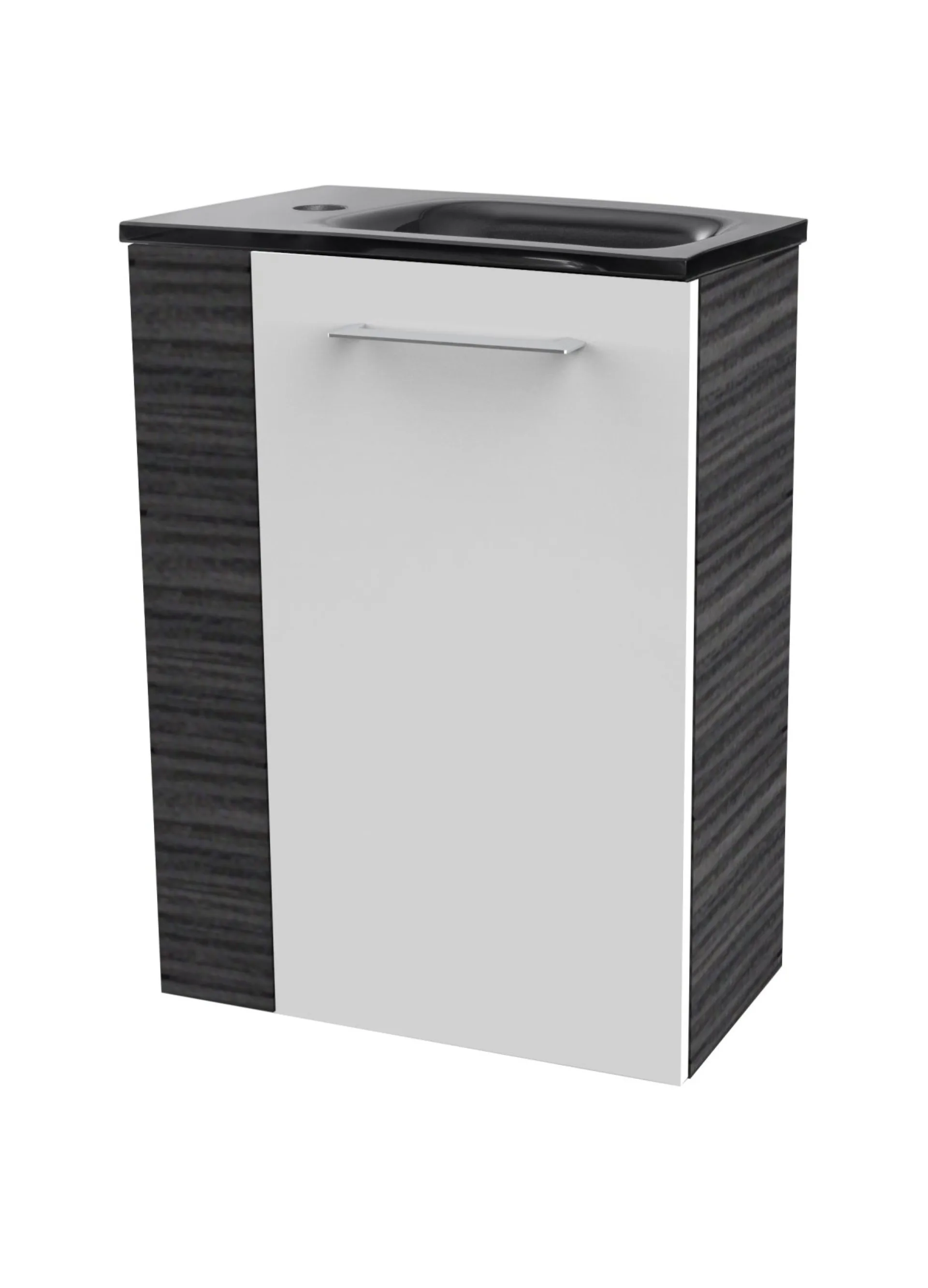 FACKELMANN SBC B.PERFEKT Gäste WC Waschtisch Set 45 cm breit, Weiß/Anthrazit Holzoptik, Waschbecken Glas Anthrazit, Türanschlag rechts