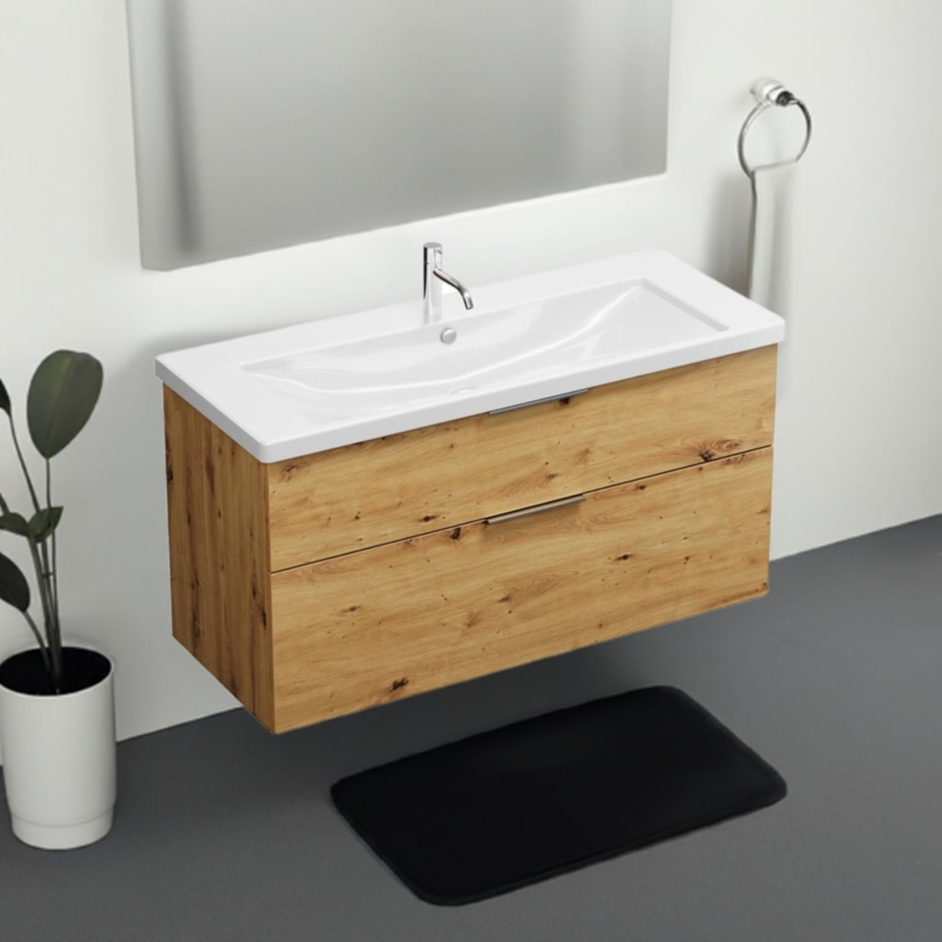 Burgbad EQIO Waschbecken mit Unterschrank 123 cm breit, Braun, Waschbecken Keramik Weiß