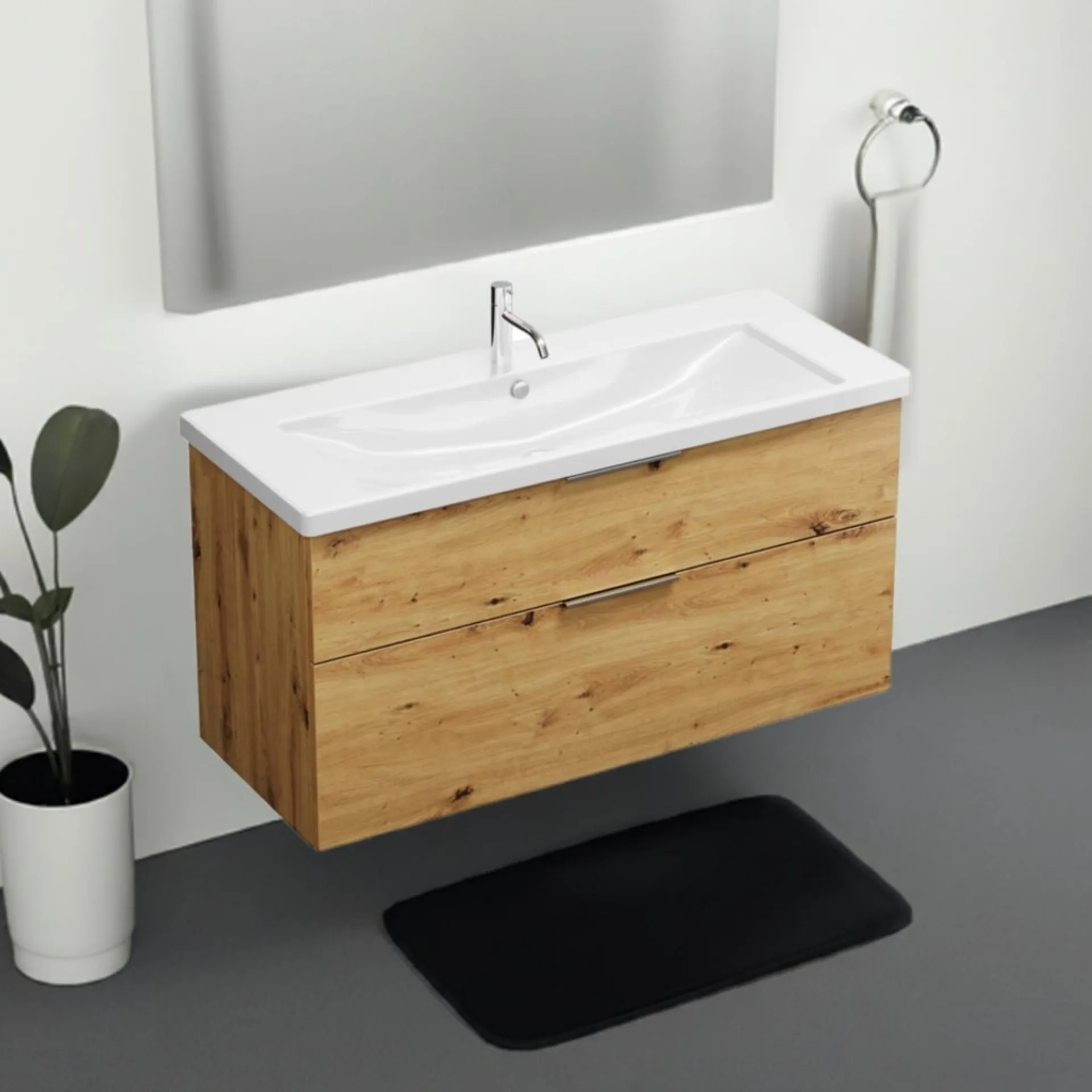 Burgbad EQIO Waschbecken mit Unterschrank 123 cm breit, Braun, Waschbecken Keramik Weiß