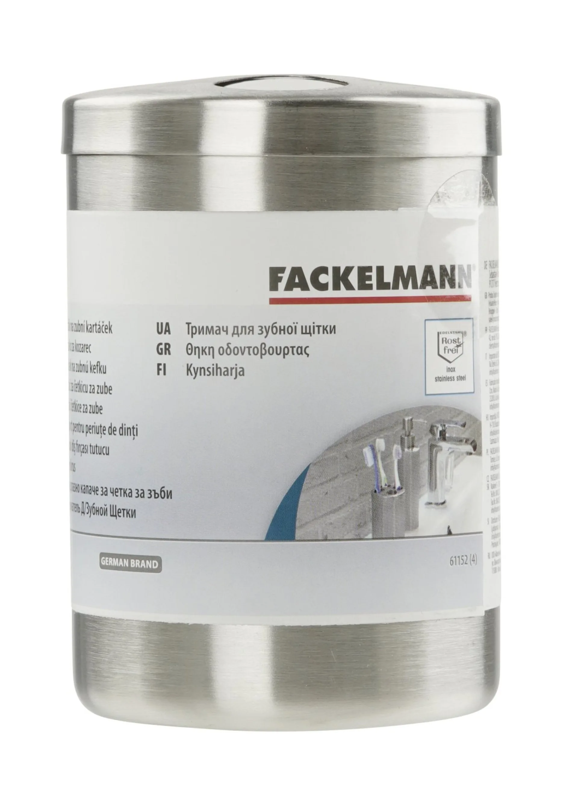 FACKELMANN Zahnputzbecher, Chrom matt, für 4 Zahnbürsten, Edelstahl